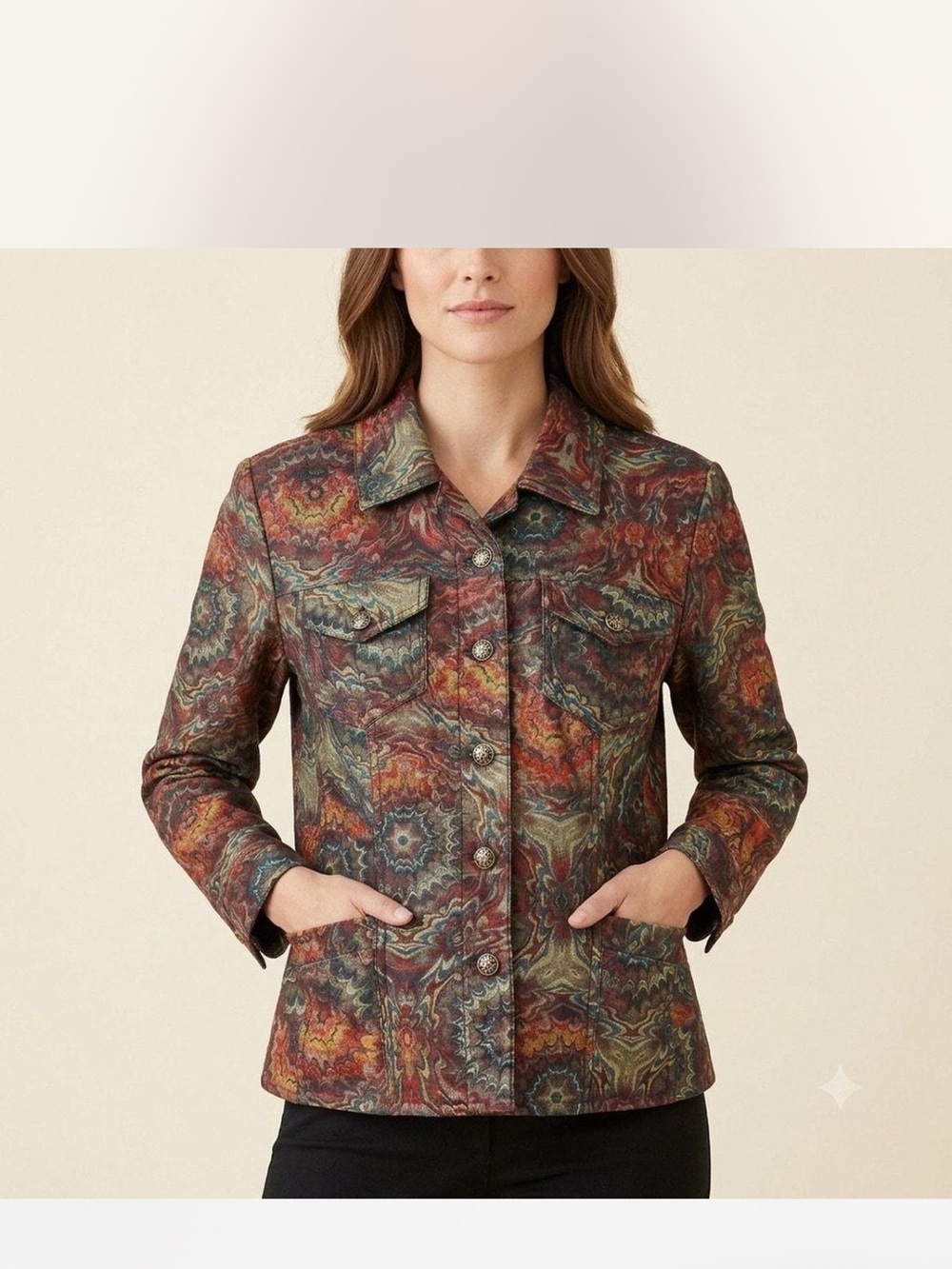 Coldwater Creek Multicolor Patterned Jean Jacket Size Xl